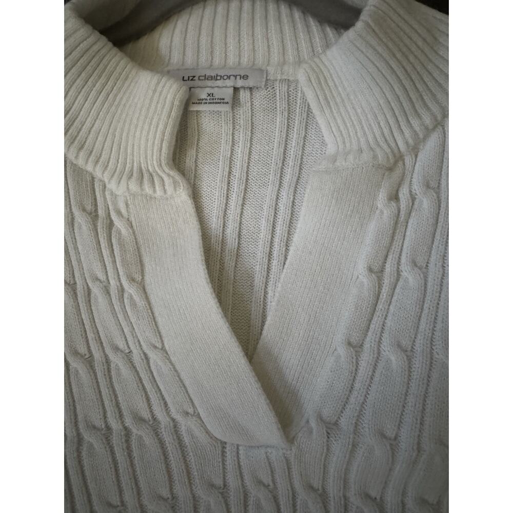 Liz Claiborne Y2K Womens Cable Knit White Pullover Sweater Vintage Old Money XL - Picture 5 of 10